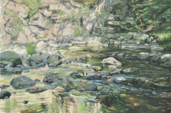 La Sumène au pied des roches, huile sur toile, 61 x 92 cm, 2024
