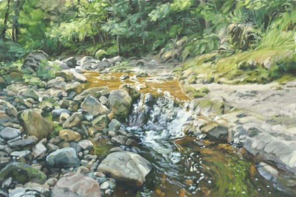 La Sumène, à travers roches, huile sur toile, 61 x 92 cm, 2024
