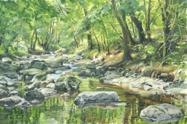La Sumène, reflets, huile sur toile, 61 x 92 cm, 2024