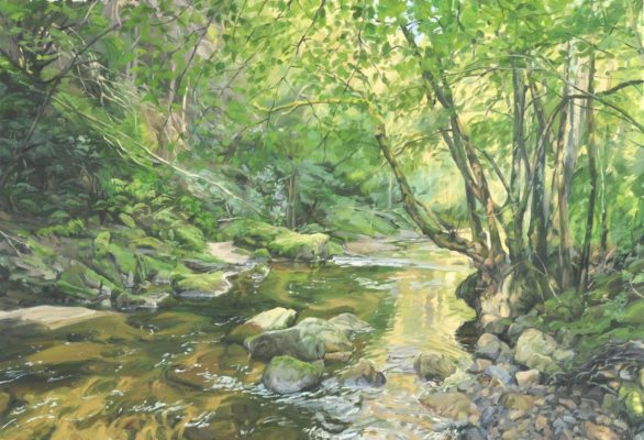 Rivière au cœur de la forêt, huile sur toile, 89 x 130 cm, 2024