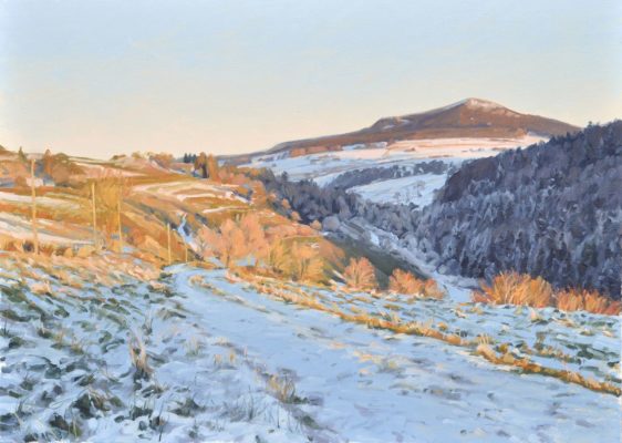Neige sur le massif du Mézenc, soleil couchant, huile sur toile, 106,68 x 76,2 cm, 2024