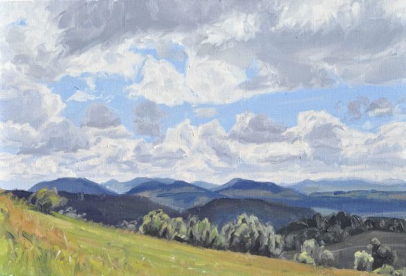 Nuages d'été sur l'Emblavez, huile sur toile, 41 x 60, 2023