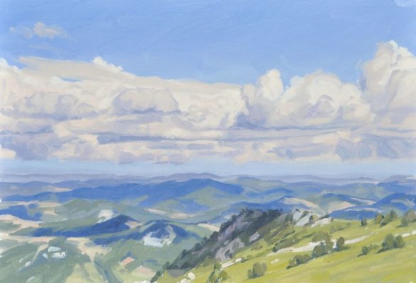 Nuages d'été sur le massif du Mézenc, huile sur toile, 41 x 60 cm, 2023