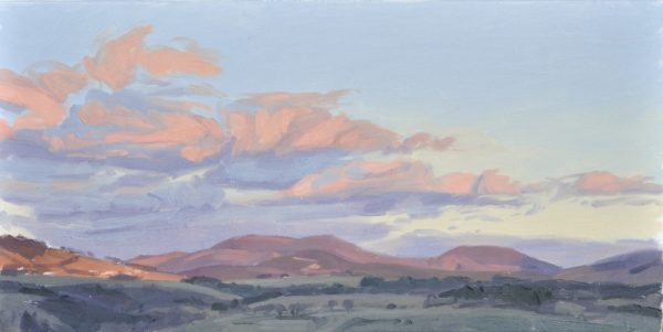Quatre janvier, coucher de soleil, huile sur toile, 30 x 60 cm, 2024
