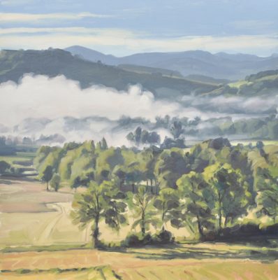 Vingt-neuf mai, brumes du matin sur la vallée de la Loire, huile sur toile, 80x80cm, 2017