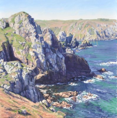 Cap Sizun, ombres sur la falaise, huile sur toile, 92 x 92 cm, 2026