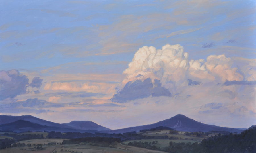 Nuages du soir sur le Suc de Jalore, huile sur toile, 97 x 162 cm, 2026