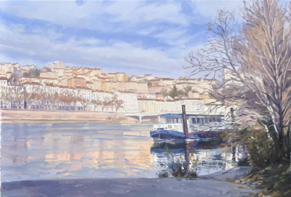 Dix-huit décembre, lumière du matin sur Croix Rousse, huile sur toile, 50 x 73 cm, 2025