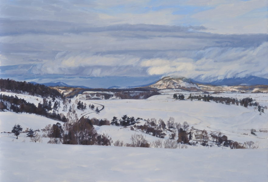 Lumière du soir sur le massif du Mézenc, huile sur toile, 89 x 130 cm, 2026